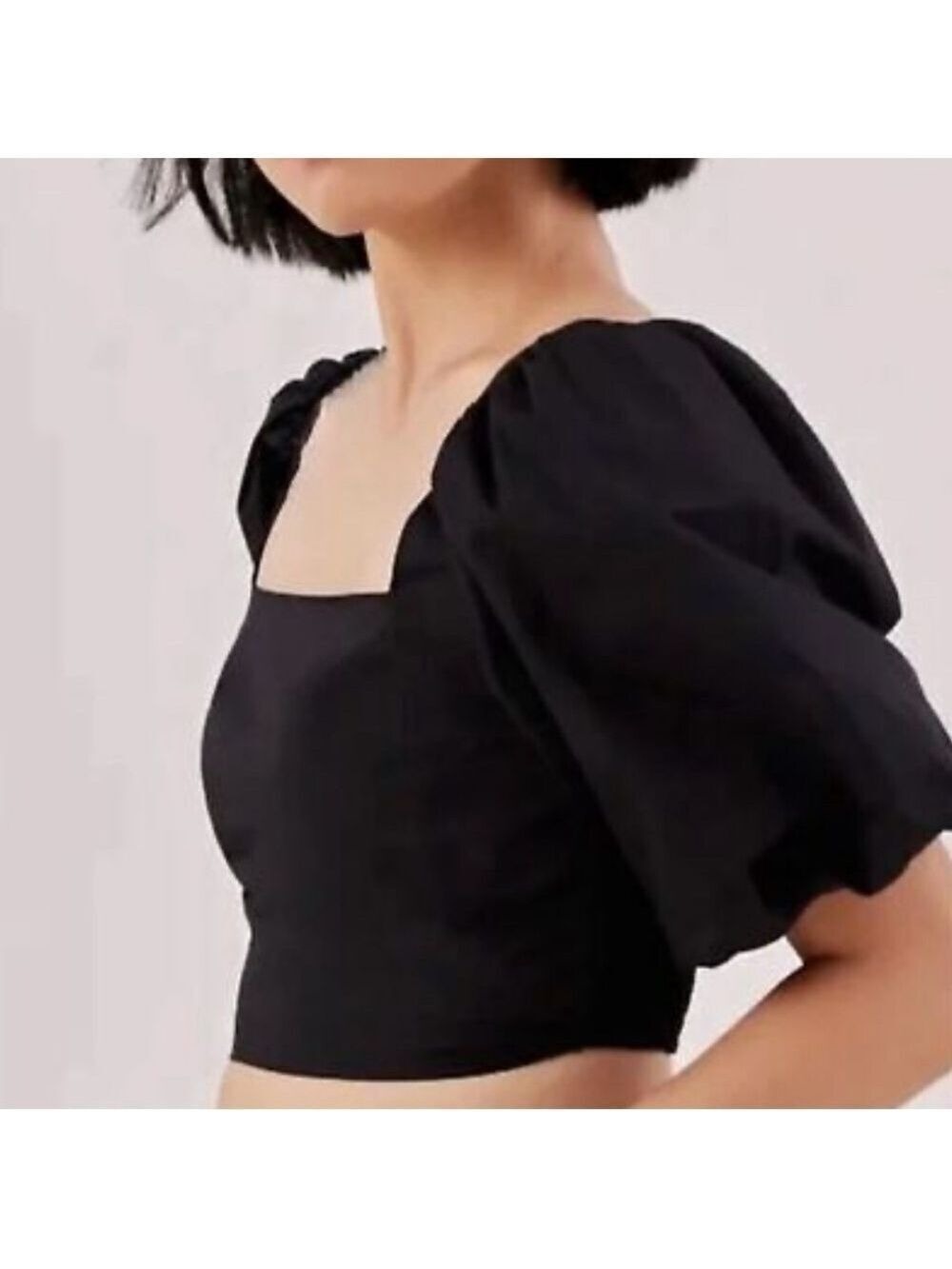 Zara Puffed Sleeve Crop Top 95% Cotton Black Size L